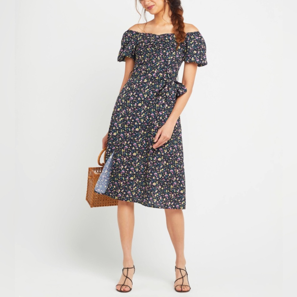Anthropologie KOURT puff sleeve midi slit dress